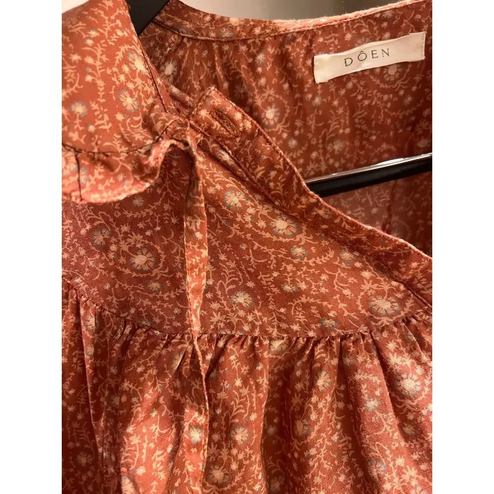 Doen Floral Billi Jean Blouse Size XS Rust Tamarillo Prairie Paisley Casual - Picture 10 of 11